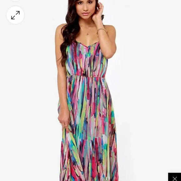 Jack, Size 4, Watercolor adjustable spaghetti strap, elastic waist maxi dress - Picture 5 of 9